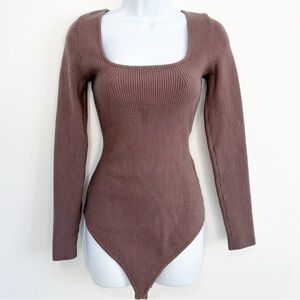 ABERCROMBIE & FITCH Long Sleeve Bodysuit Ribbed Mocha Brown Large